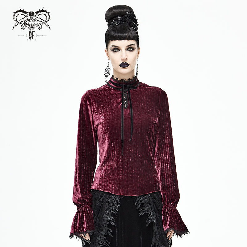 SHT07002 daily life summer wine pleated velvet sexy women blouse