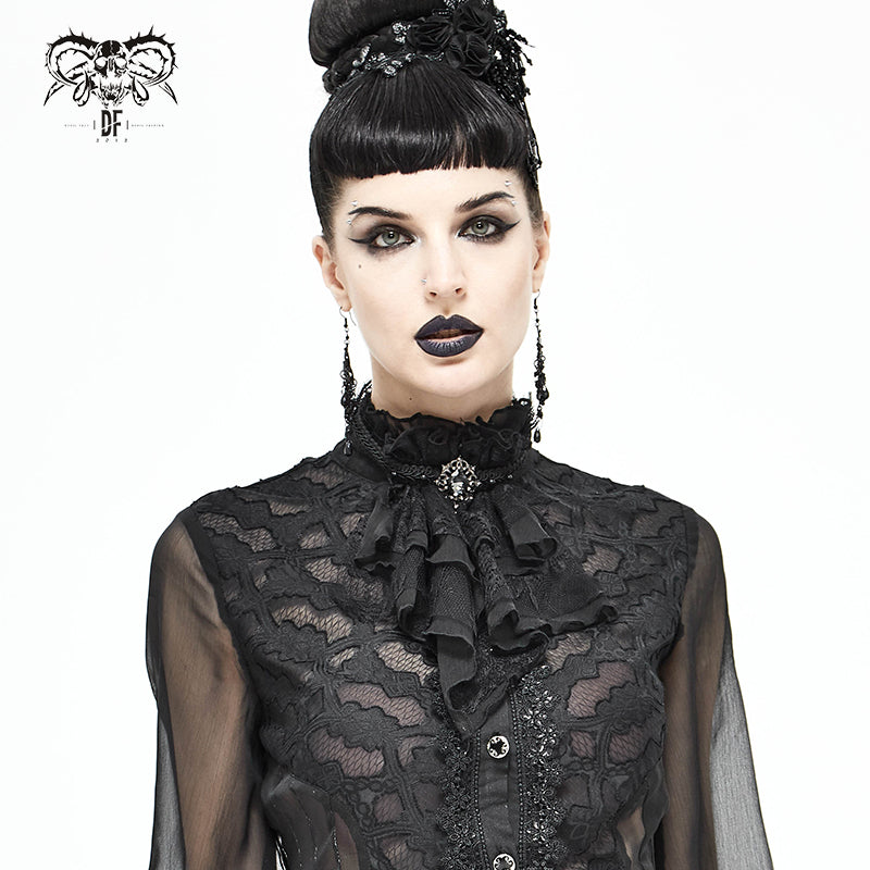 AS08001 black Gothic chiffon lace bow tie