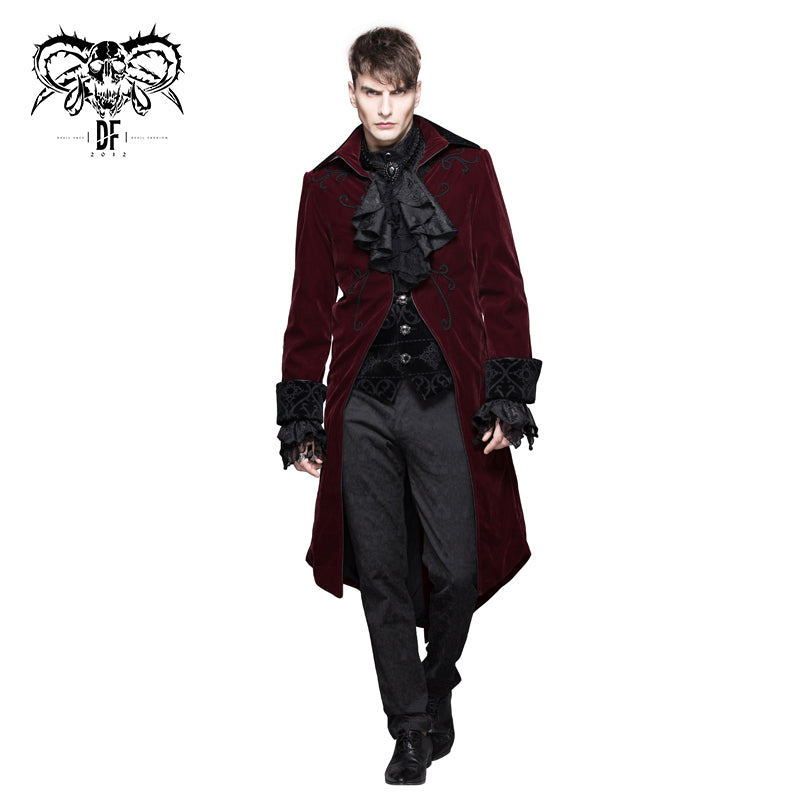 CT02802 winter men red gothic party fake two pieces velvet long coats