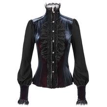 Load image into Gallery viewer, SHT074 Gothic high neck black and red blouse

