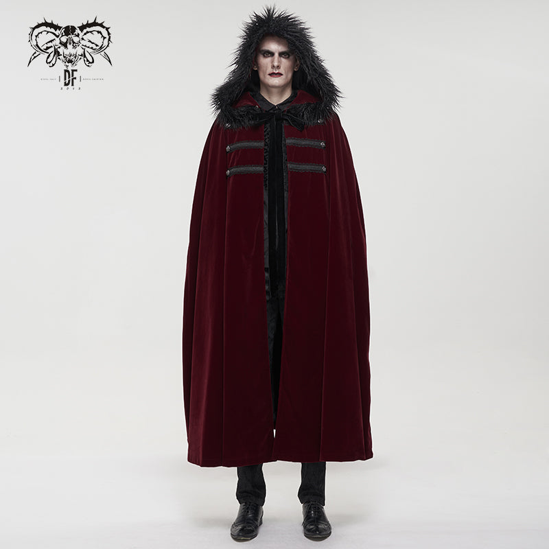 CA02602 Gothic wine fur collar velvet cloak