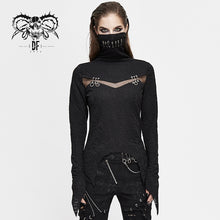 Load image into Gallery viewer, TT152 Punk black turtleneck dark pattern winter long sleeves sexy women t-shirts
