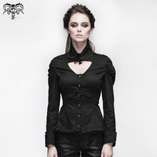 Load image into Gallery viewer, SHT004 Women small collar pleated sleeves everyday wear black elastic blouse with bead pins
