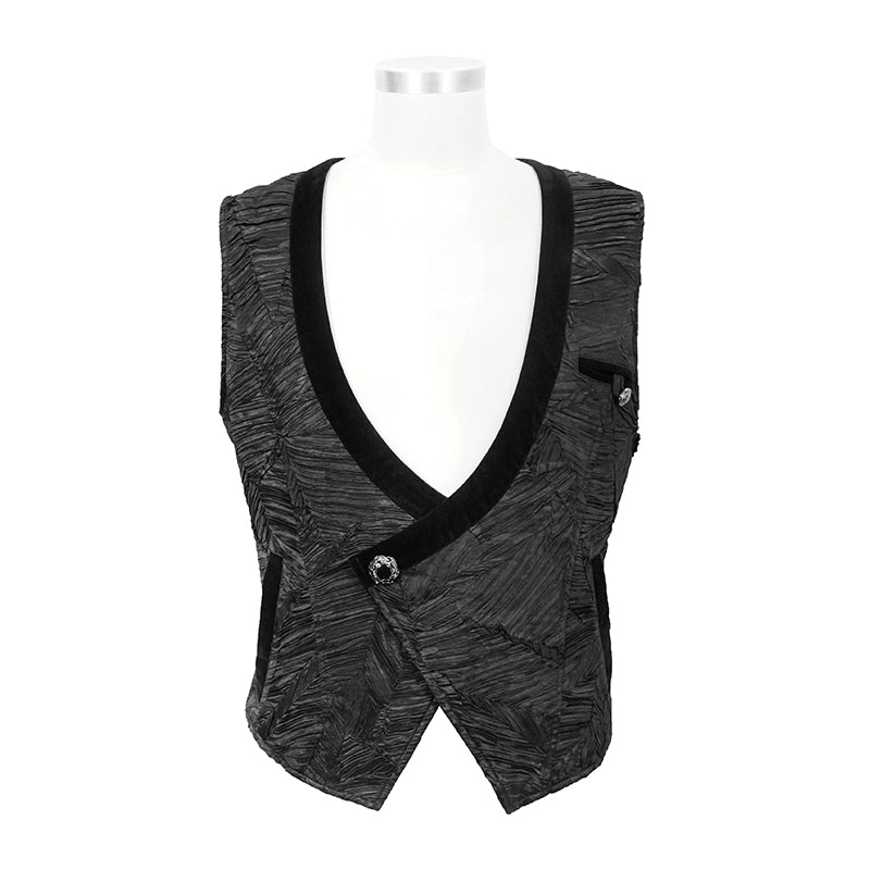WT057 Gothic wedding bridegroom Napoleon collar pleated asymmetrical men black waistcoats