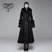 Load image into Gallery viewer, CT12601 winter sexy women black Gothic double-faced woolen hooded long coat with fur
