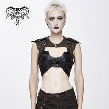 Load image into Gallery viewer, WT042 Wasteland steampunk lace up raglan sleeve sexy women small vest with rivets
