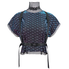 Load image into Gallery viewer, TT221 Cyberpunk dream color mesh Turtleneck Short Sleeve Women&#39;s T-Shirt
