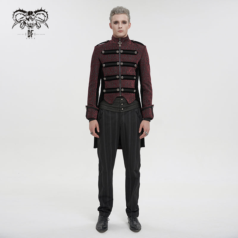 CT19902 Gothic dark pattern four-breasted black and red coat