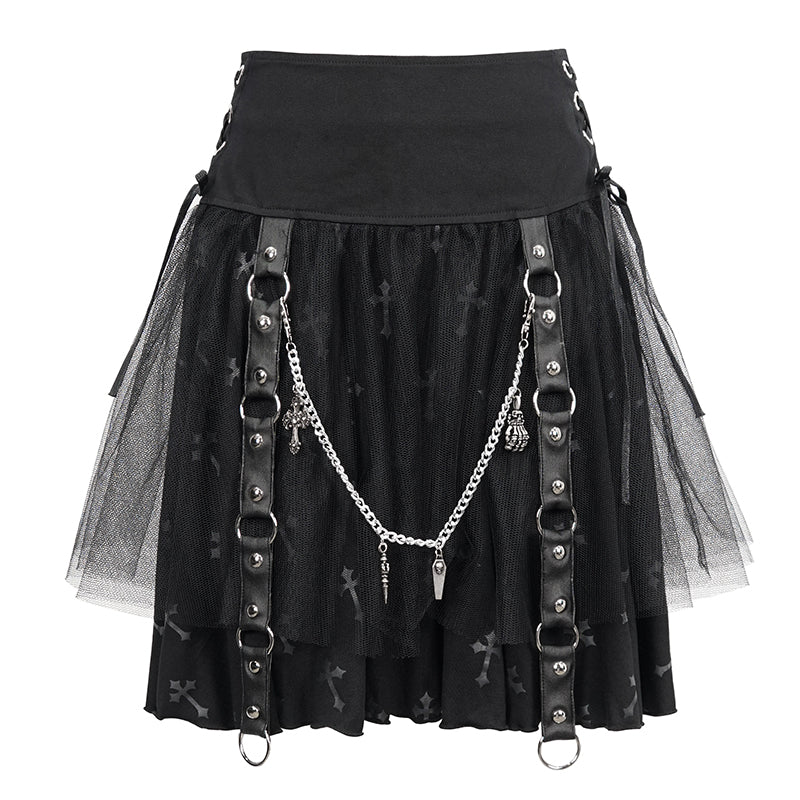 SKT15701 Black cross printed skirt