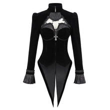 Load image into Gallery viewer, CT161 Devil Fashion new arrival bat shape cutout chest stand collar Gothic appliqued women short velvet jacket with dovetail
