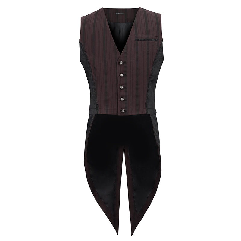 WT06602 RED Striped Removable Swallowtail Men's Vest