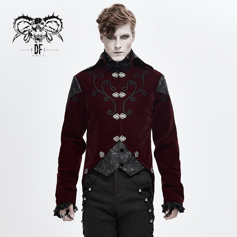 CT14002 vintage hook clasp men wine gothic embroidered fake two pieces dress jacket