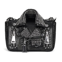 Load image into Gallery viewer, AS116 Heavy Metal Leather Jacket Shaped black rivets women Bag
