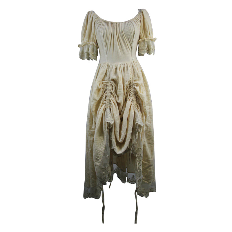 SKT077 creamy white steampunk Victoria vintage drawstring embroidered – Devil Fashion Official