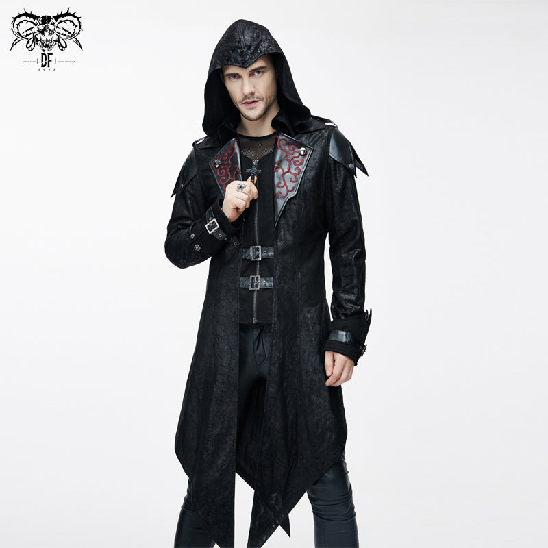 CT06901 movie actor false two pieces black hooded leather long coats for men