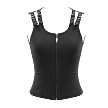 Load image into Gallery viewer, WT046 zipper up hollow out lace up punk women black leather vests with loops
