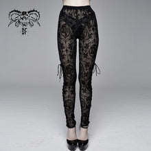 Load image into Gallery viewer, PT10701 Gothic black queen flocking printing sexy women elastic waistband mesh leggings
