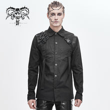 Load image into Gallery viewer, SHT045 cyberpunk metallic dark long sleeves men bamboo shirt with straps
