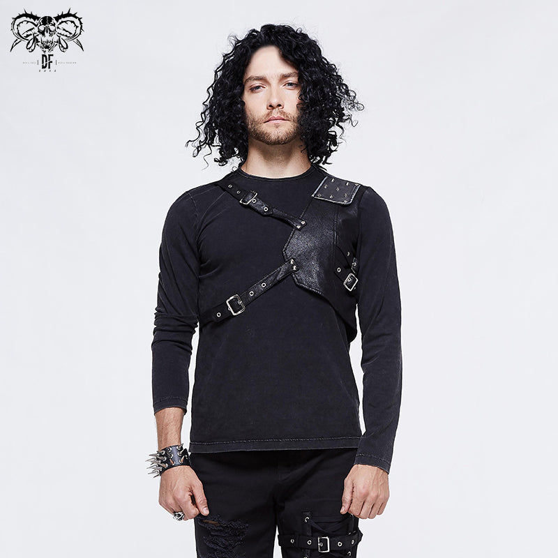 TT116 Spring and Autumn armor patchwork asymmetric punk black men long sleeves t-shirt