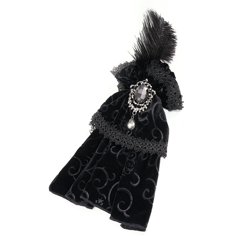 AS072 Gothic unisex delicate brooches and feather velveteen bow tie