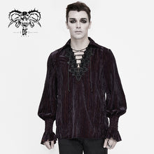 Load image into Gallery viewer, SHT062 black and red flocking lantern sleeve gothic loose version men velvet shirts
