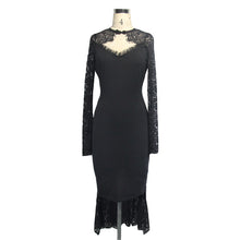 Load image into Gallery viewer, SKT031 full dress sheer lace long sleeves elegant women medium length fishtail dress
