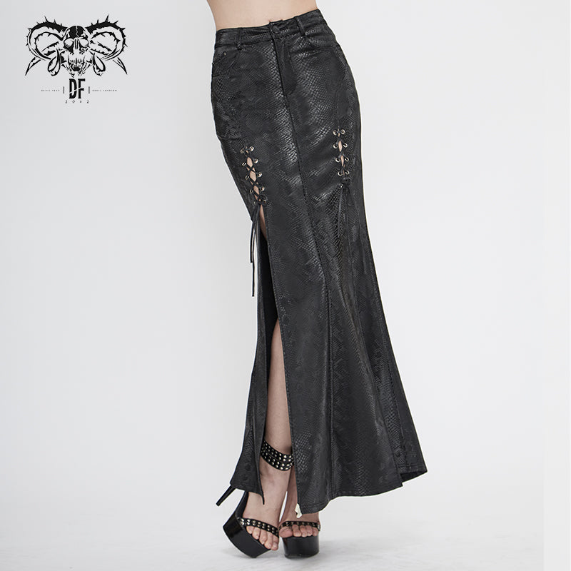 SKT124 Snakeskin pattern symmetrical slit skirt