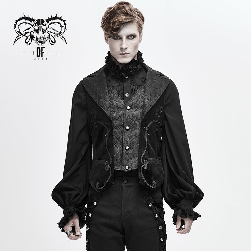 WT049 western stylish fake two piece palace leather embroidery Gothic men velvet waistcoats