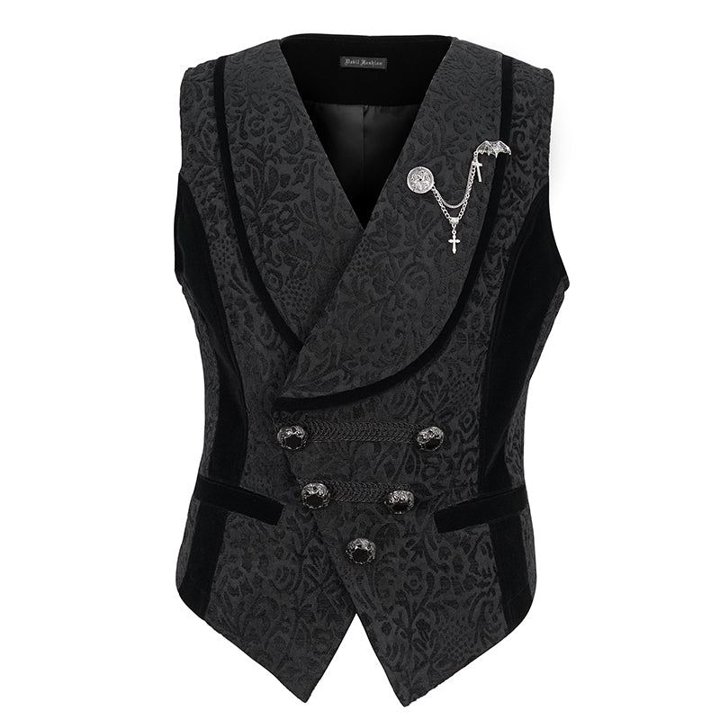 WT07001 Gothic dark pattern black vest (with brooch)