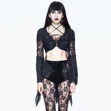 Load image into Gallery viewer, ETT011 club short front and long back sexy ladies flared sleeves lace up t-shirt with peplum

