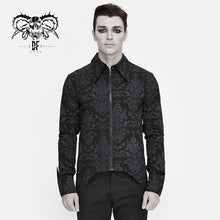 Load image into Gallery viewer, SHT058 fold over cuff Gothic palace pattern printed men basic style black men stretch shirts
