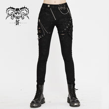 Load image into Gallery viewer, PT120 Spring punk streetwear printed stretch fitted women black pants with zippper
