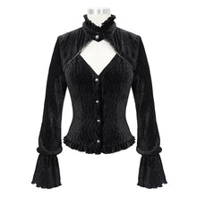 Load image into Gallery viewer, SHT060 Gothic stand collar crimped v-neck sexy ladies velvet shirt with dovetail

