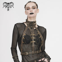 Load image into Gallery viewer, AS065 steampunk accessories brown women distressed body harness with chains
