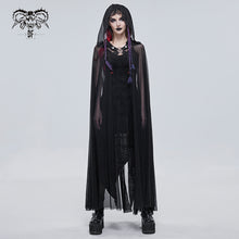 Load image into Gallery viewer, CA030 women hooded transparent long mesh punk cape
