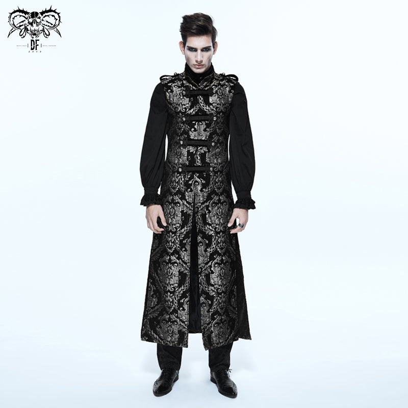 CT07402 Black and silver palace floral men long waistcoat