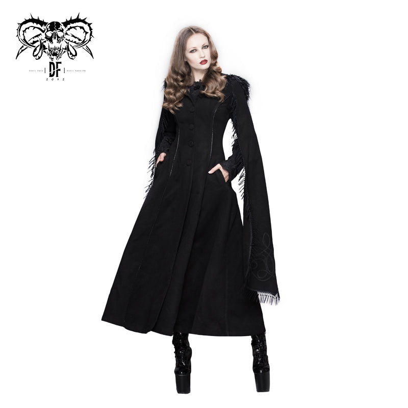 CT02401 hand-embroidered shawl black double-sided tweed women coat