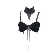 Load image into Gallery viewer, WT037 performance darkness sexy women mesh bra punk lace up top with neckline
