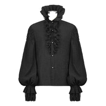Load image into Gallery viewer, SHT05001 Gothic double layer cuff design high collar pleated chiffon black men lace shirts

