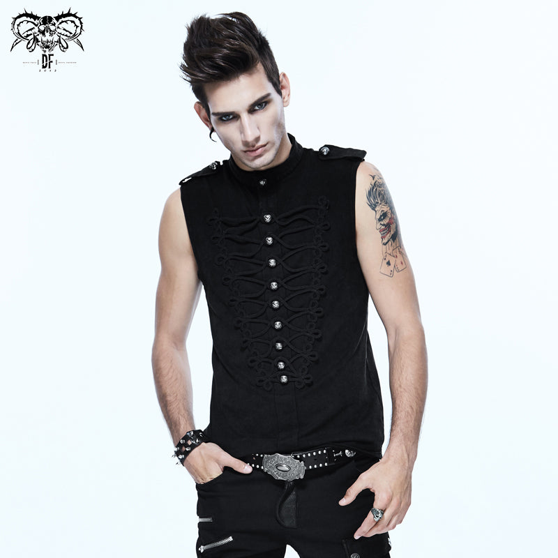 TT091 daily military uniform big chinese frog button cotton knitted sleeveless men shirts