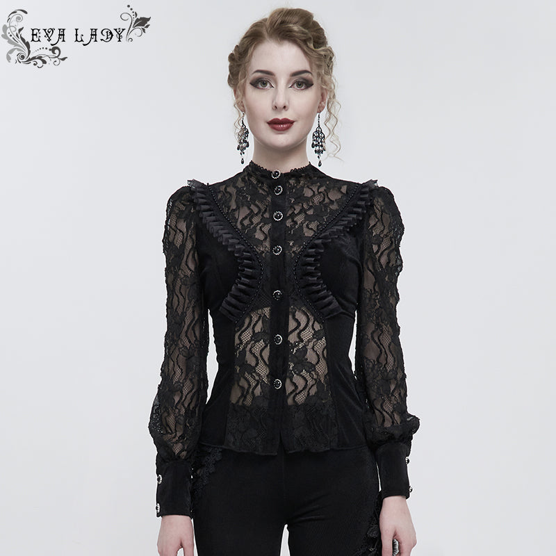 ESHT01501 Black fringed iris mesh Goth Shirt