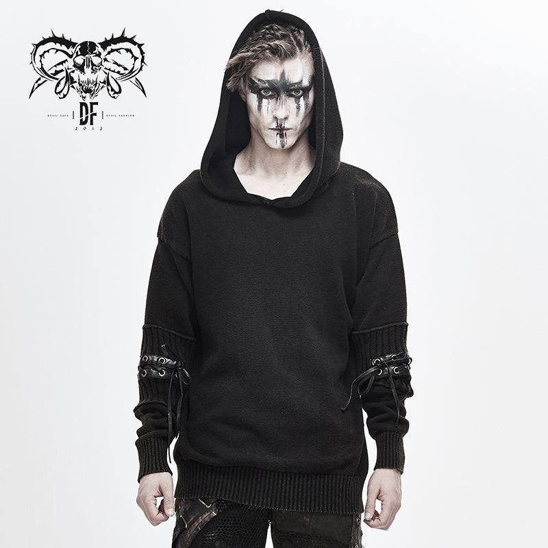 SR009 devil fashion everyday clothing newest style winter black punk men hooded sweater