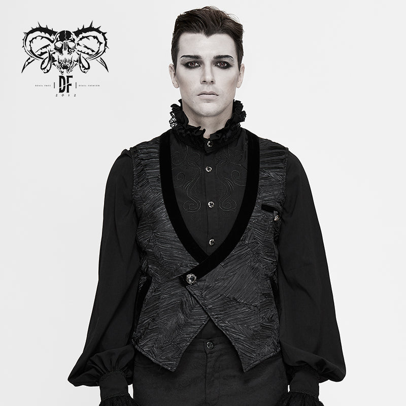 WT057 Gothic wedding bridegroom Napoleon collar pleated asymmetrical men black waistcoats