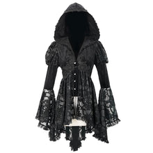 Load image into Gallery viewer, CT166 Gothic flower mesh fake two pieces flared sleeves women hooded coats
