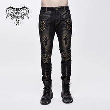 Load image into Gallery viewer, PT10402 steampunk rock bronze fitted leather men trousers with cross

