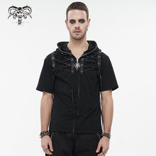 Load image into Gallery viewer, TT210 black men short sleeves shoulder string loose Hoodie
