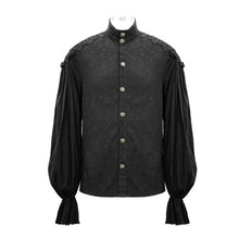 Load image into Gallery viewer, SHT04801 steampunk puff sleeve dark grain jacquard cotton and linen men black shirts
