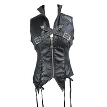 Load image into Gallery viewer, WT02801 Autumn embroidered punk motorcycle women leather short waistcoat
