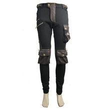 Load image into Gallery viewer, PT06702 biker Black and coffee steampunk metallic multi-bag men trousers

