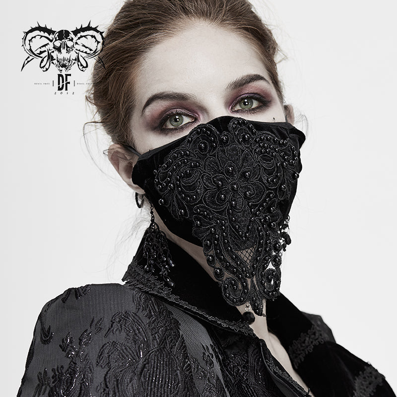 MK019 Gothic black beaded velvet sexy women lace mask